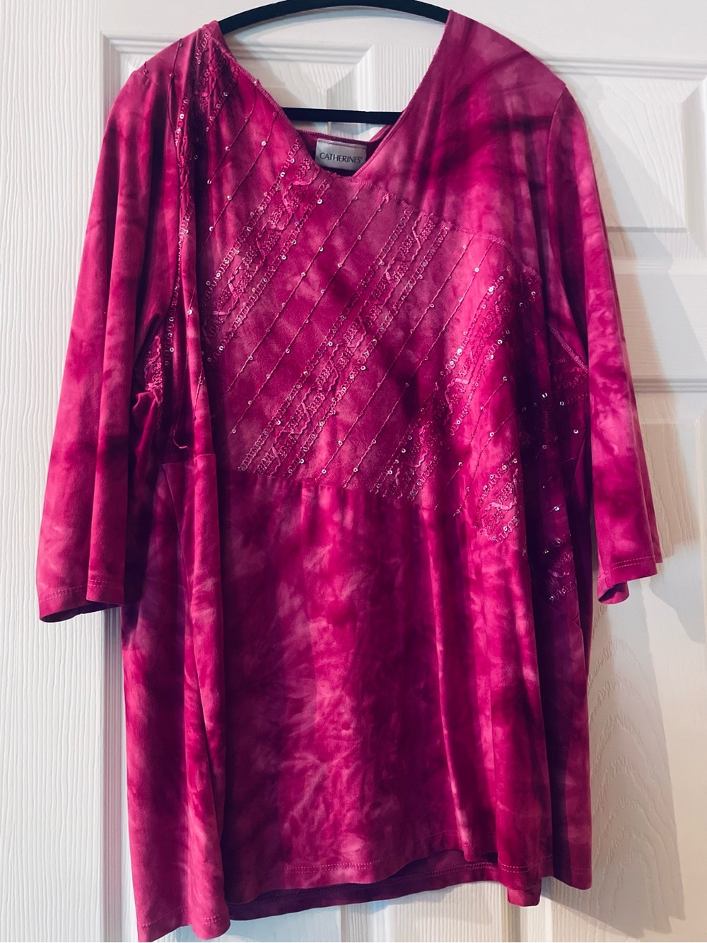 Catherines Pink Fuchsia Tie-Dye Festival Tunic, Sequin Embellished - Picture 3 of 7